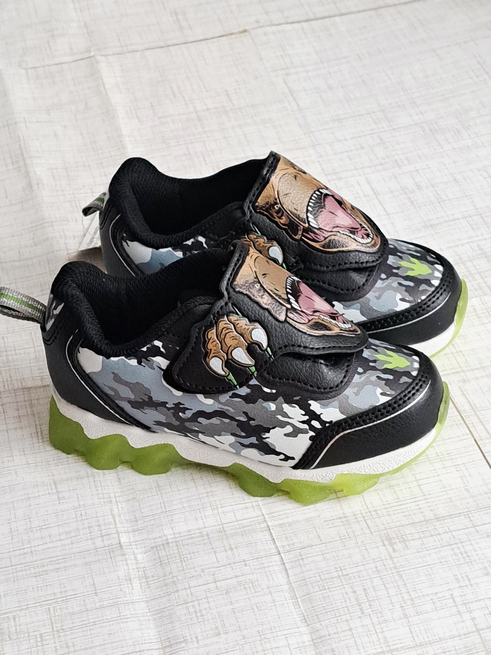 Jurassic World Kids Light Up Black & Green Camo Dino Slip-On Sneakers
